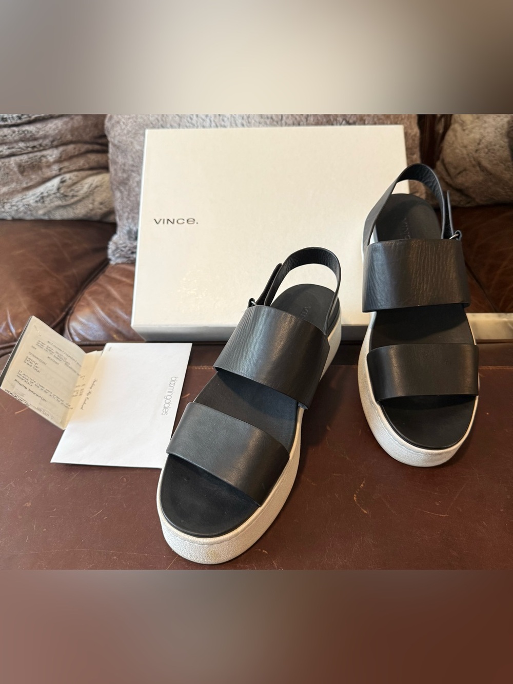 Vince Westport Black Leather Two-strap Platform Slingback Sandals